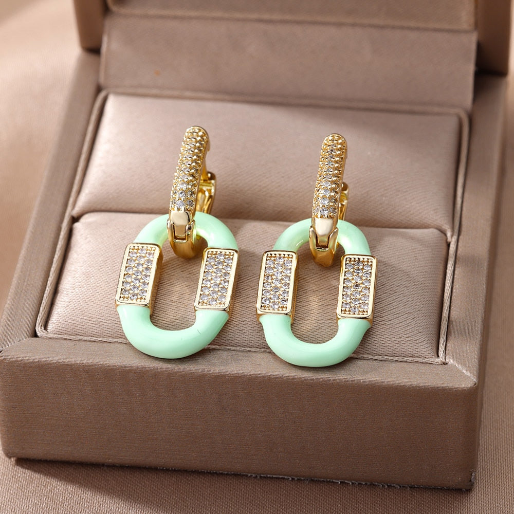 Cubic Zirconia Oval Drop Earrings for Women Girls Stainless Steel Gold Color Oil Drop Earrings 2023 Trend Jewerly pendientes