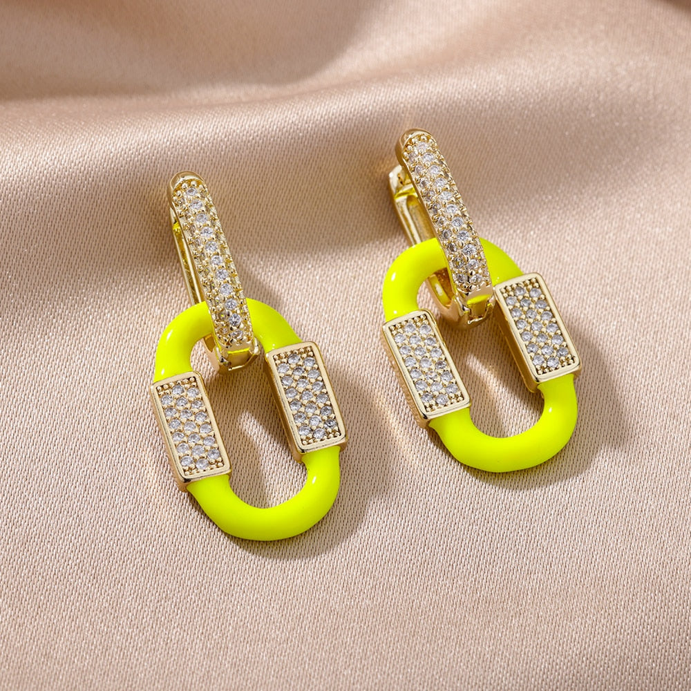 Cubic Zirconia Oval Drop Earrings for Women Girls Stainless Steel Gold Color Oil Drop Earrings 2023 Trend Jewerly pendientes