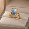 Cubic Zirconia Rings for Women Adjustable Open  Blue Crystal Finger Ring Couple Wedding Band Aesthetic Jewelry anillos