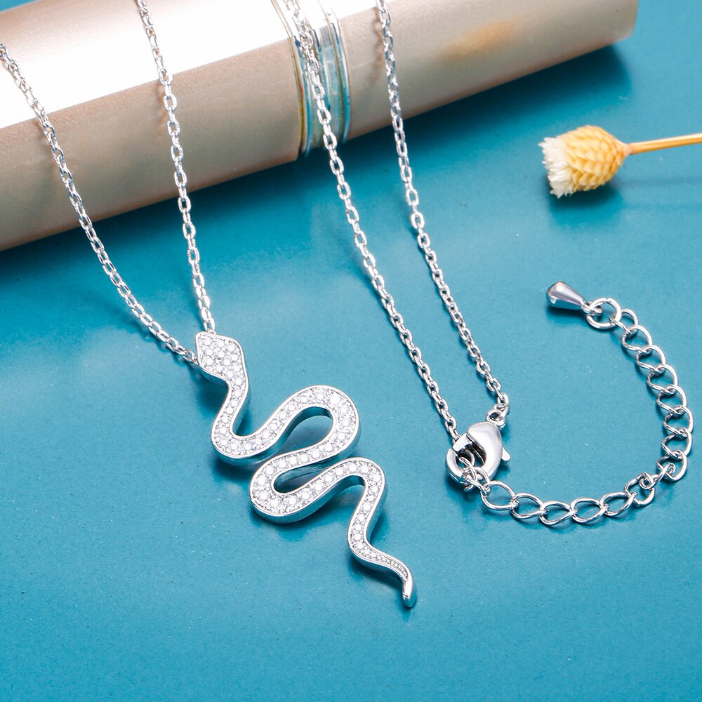 Cubic Zirconia Snake Pendant Necklace Gold Plated Silver Color Elegant choker Necklace For women Gifts Jewelry 2022 new