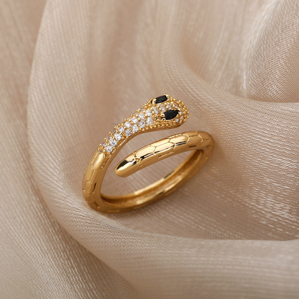 Cubic Zirconia Snake Rings For Women Adjustable Stainless Steel Gold Color Crystal Ring Wedding Couple Jewerly anillos