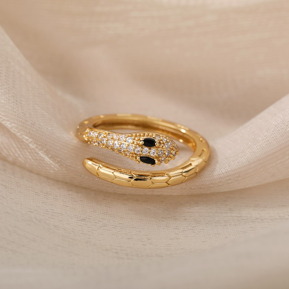 Cubic Zirconia Snake Rings For Women Adjustable Stainless Steel Gold Color Crystal Ring Wedding Couple Jewerly anillos