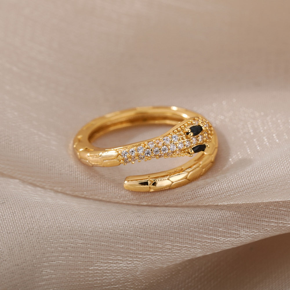 Cubic Zirconia Snake Rings For Women Adjustable Stainless Steel Gold Color Crystal Ring Wedding Couple Jewerly anillos