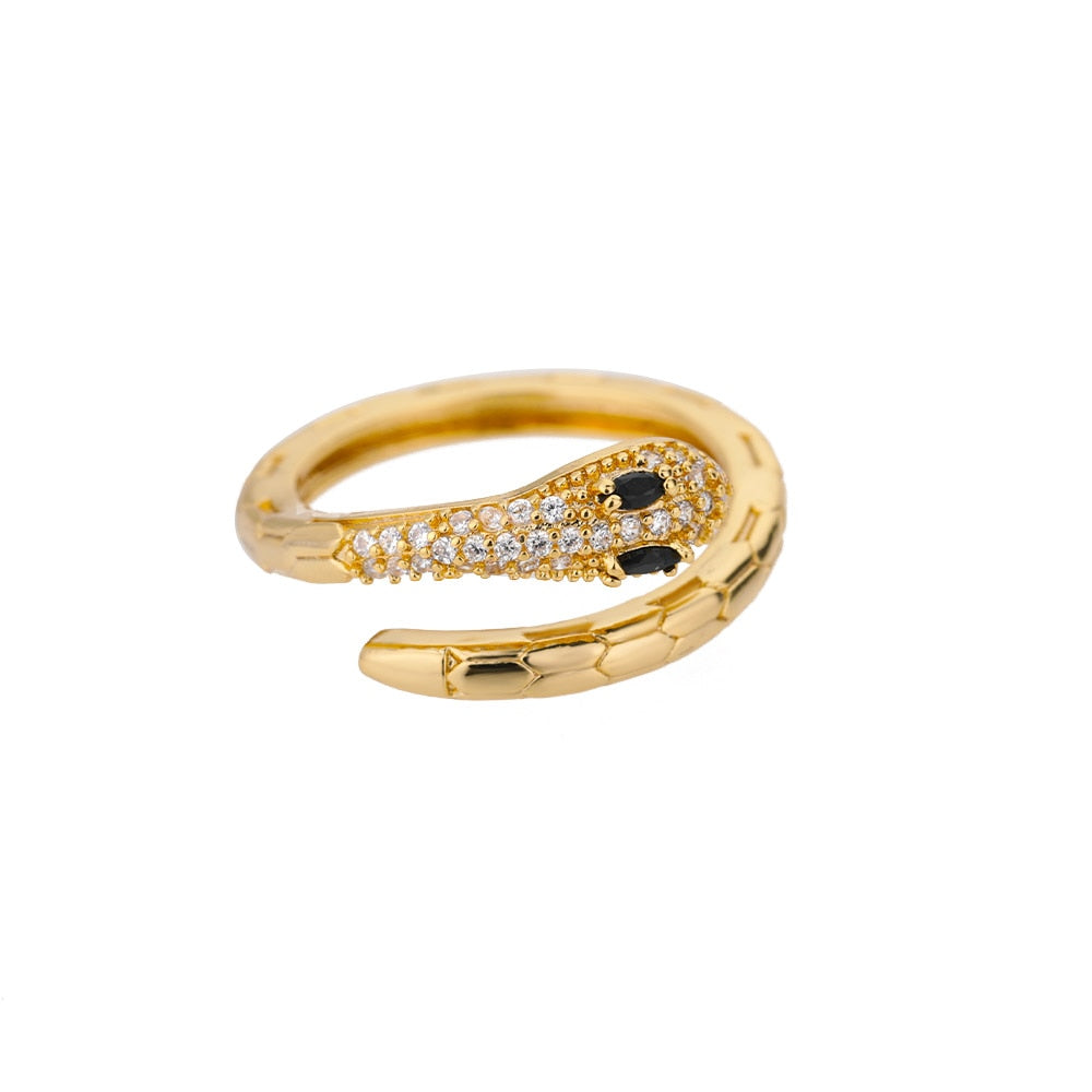 Cubic Zirconia Snake Rings For Women Adjustable Stainless Steel Gold Color Crystal Ring Wedding Couple Jewerly anillos