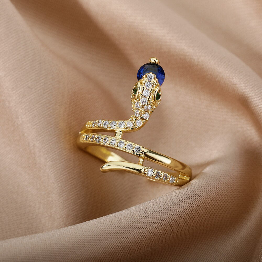 Cubic Zirconia Snake Rings For Women Stainless Steel Crystal Finger Ring Vintage Wedding Band Couple Aesthetic Jewelry anillos