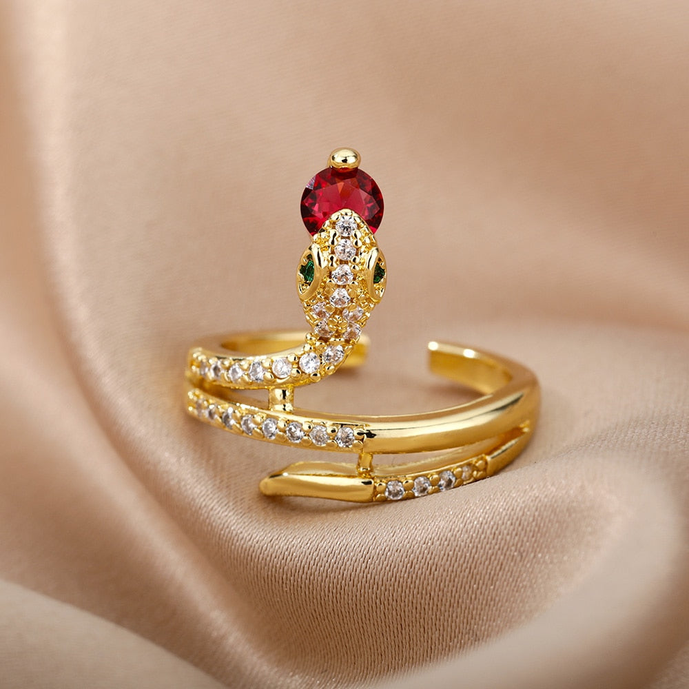 Cubic Zirconia Snake Rings For Women Stainless Steel Crystal Finger Ring Vintage Wedding Band Couple Aesthetic Jewelry anillos