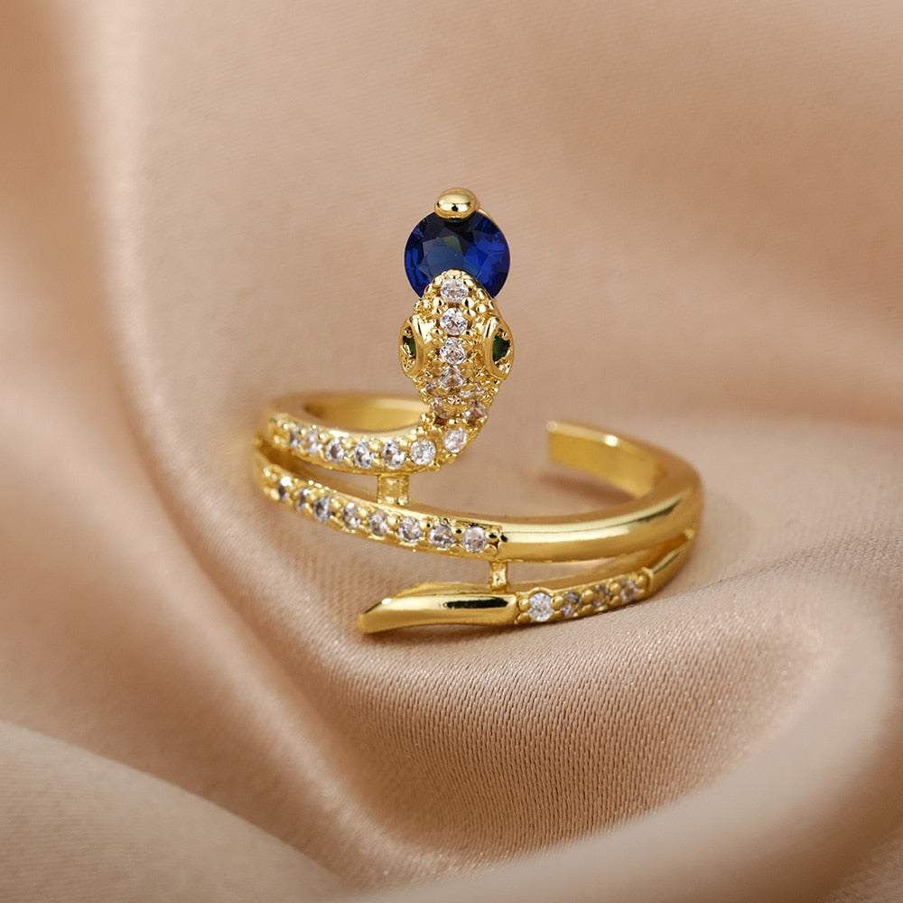 Cubic Zirconia Snake Rings For Women Stainless Steel Crystal Finger Ring Vintage Wedding Band Couple Aesthetic Jewelry anillos