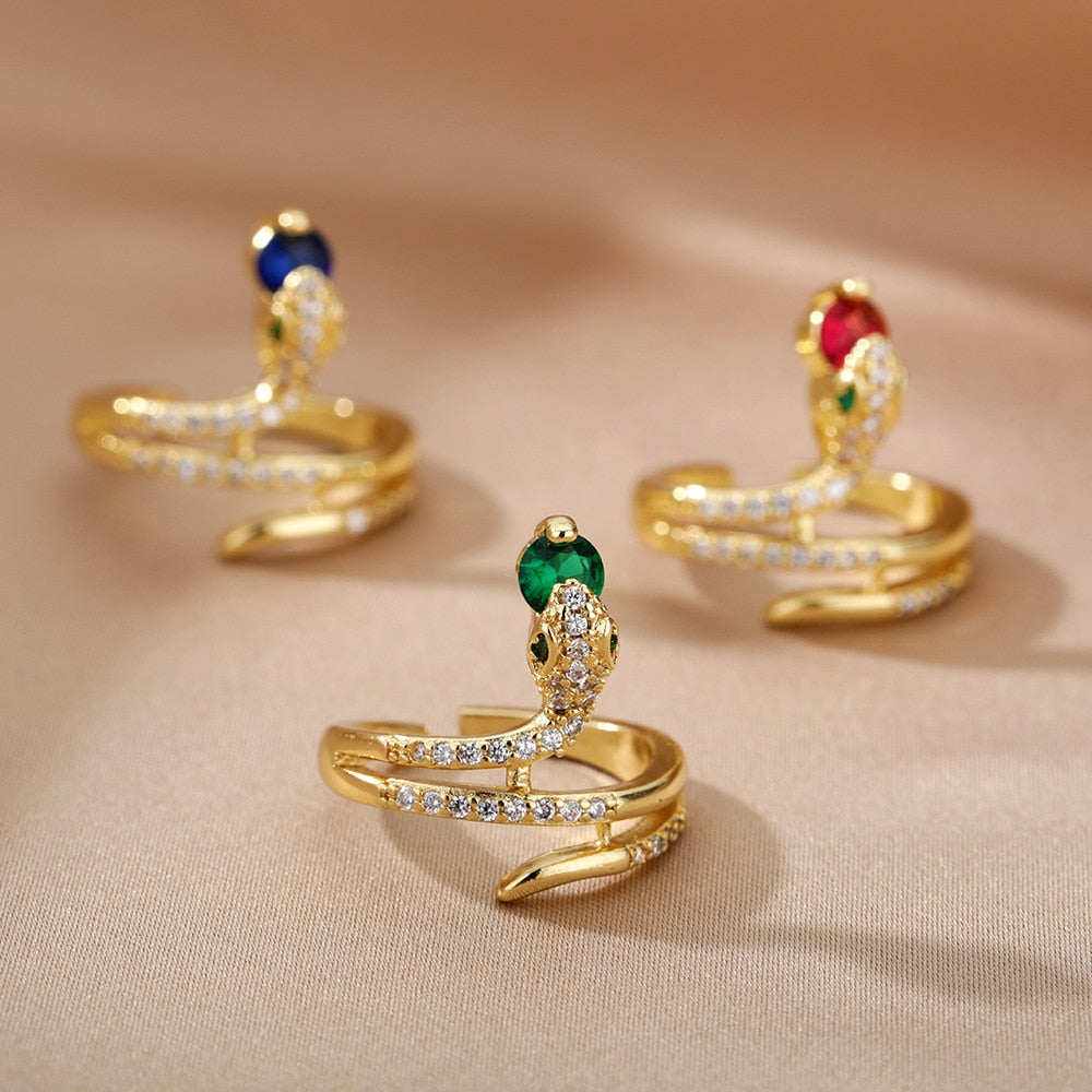 Cubic Zirconia Snake Rings For Women Stainless Steel Crystal Finger Ring Vintage Wedding Band Couple Aesthetic Jewelry anillos