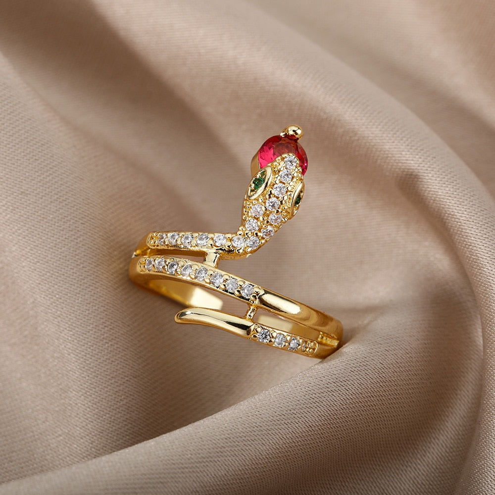 Cubic Zirconia Snake Rings For Women Stainless Steel Crystal Finger Ring Vintage Wedding Band Couple Aesthetic Jewelry anillos