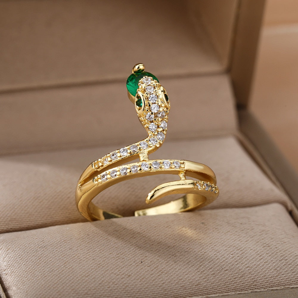 Cubic Zirconia Snake Rings For Women Stainless Steel Crystal Finger Ring Vintage Wedding Band Couple Aesthetic Jewelry anillos