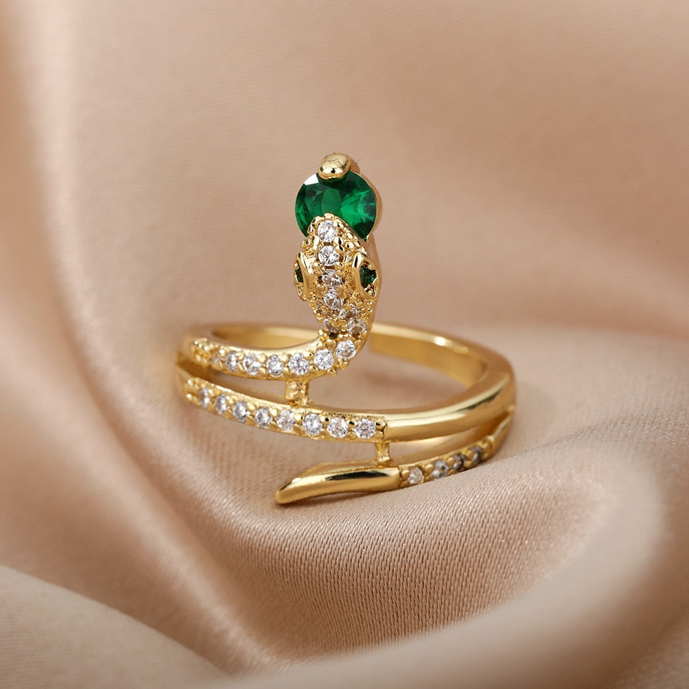 Cubic Zirconia Snake Rings For Women Stainless Steel Crystal Finger Ring Vintage Wedding Band Couple Aesthetic Jewelry anillos