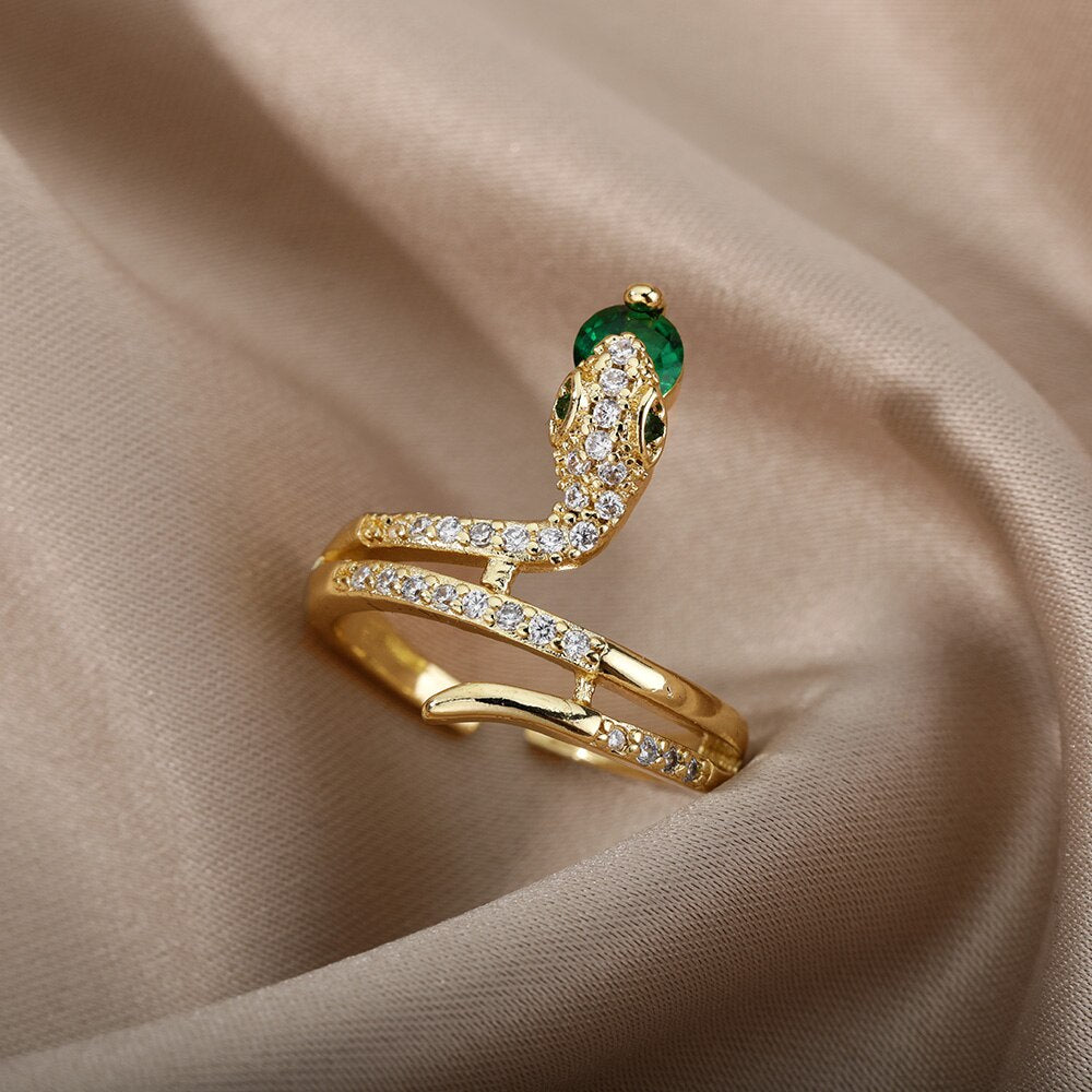 Cubic Zirconia Snake Rings For Women Stainless Steel Crystal Finger Ring Vintage Wedding Band Couple Aesthetic Jewelry anillos