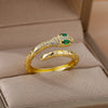 Cubic Zirconia Snake Rings for Women Open Adjustable Stainless Steel Gold Color Ring Aesthetic Couple Wedding Jewelry anillos