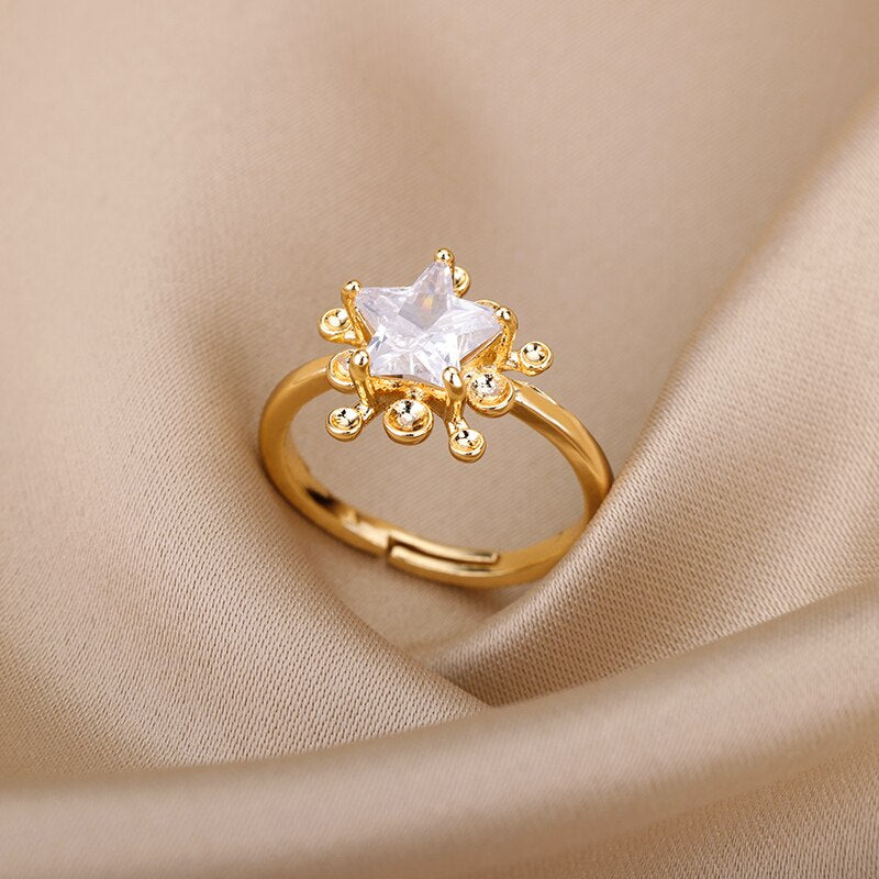 Cubic Zirconia Star Rings for Woman Open Stainless Steel Adjustable Zircon Ring 2023 Trend Couple Wedding Jewerly anillos mujer