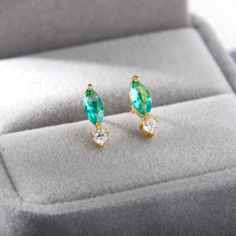 Cubic Zirconia Stud Earrings For Women Green Crystal Earrings 2023 Trend Shiny Korean Jewelry Couple Gift bijoux femme