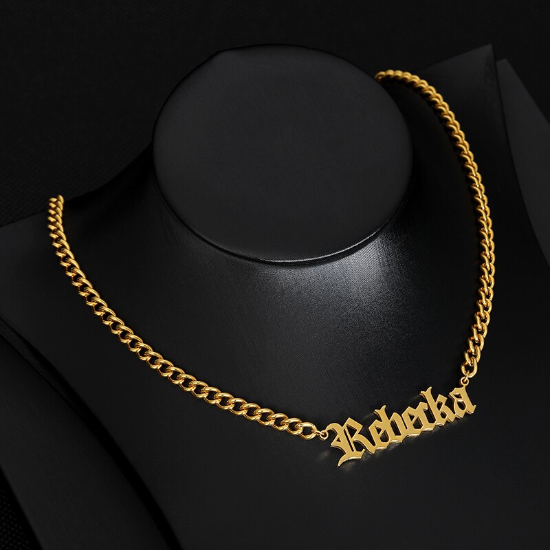 Cubin Chain Custom Name Necklace for Women Men Stainless Steel Gold Color Personalized Choker Necklace Wedding Jewerly Gift