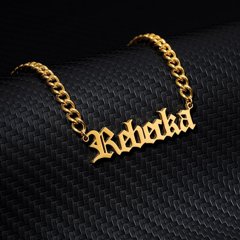 Cubin Chain Custom Name Necklace for Women Men Stainless Steel Gold Color Personalized Choker Necklace Wedding Jewerly Gift