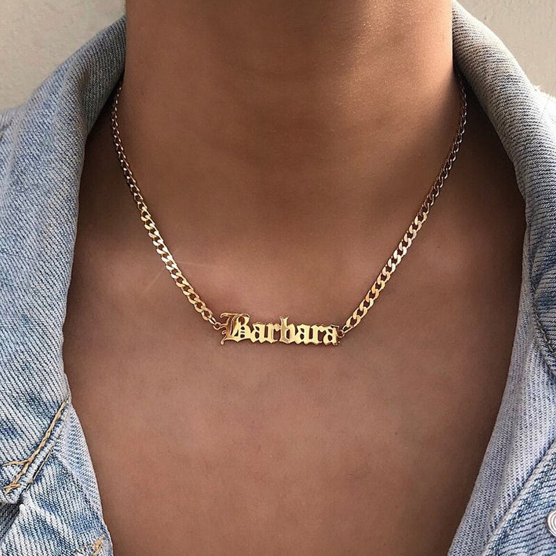 Cubin Chain Custom Name Necklace for Women Men Stainless Steel Gold Color Personalized Choker Necklace Wedding Jewerly Gift