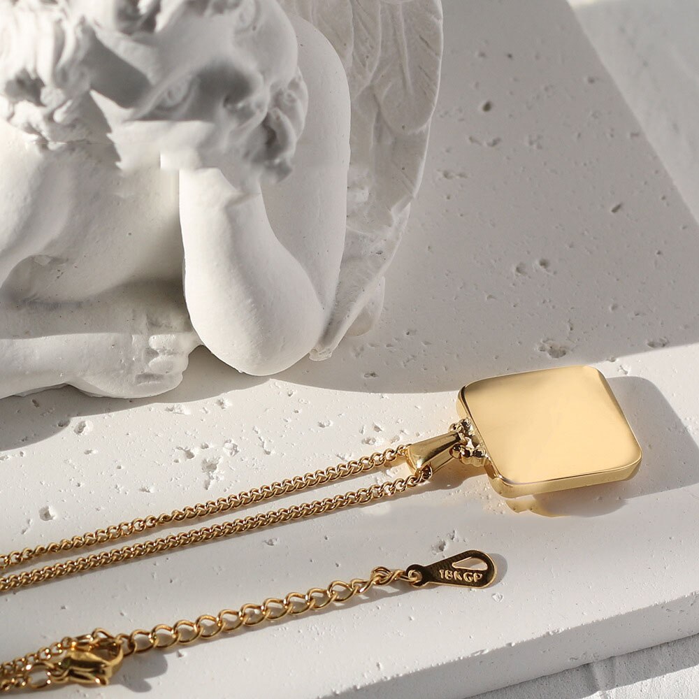 Cupid angel Square pendant necklace for women stainless steel necklace 2022 vintage jewelry tarnish  dropship
