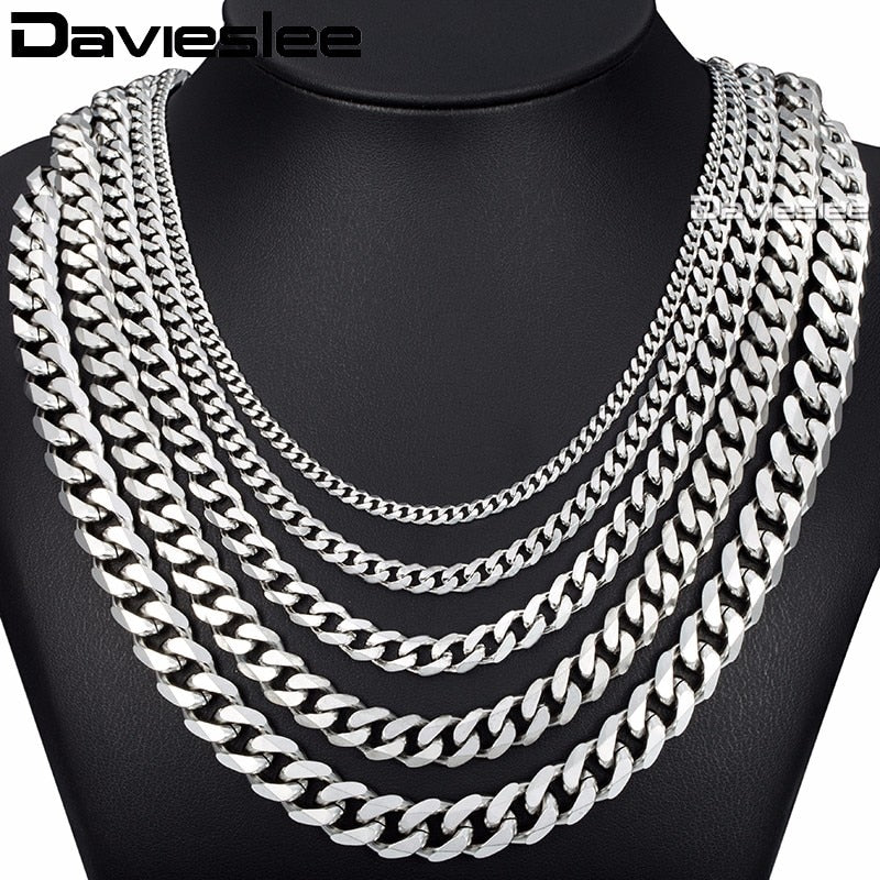 Curb Cuban Mens Necklace Chain Silver Gold Black Stainless Steel Necklaces for Men Fashion Jewelry 3/5/7/9/11mm DKNM07