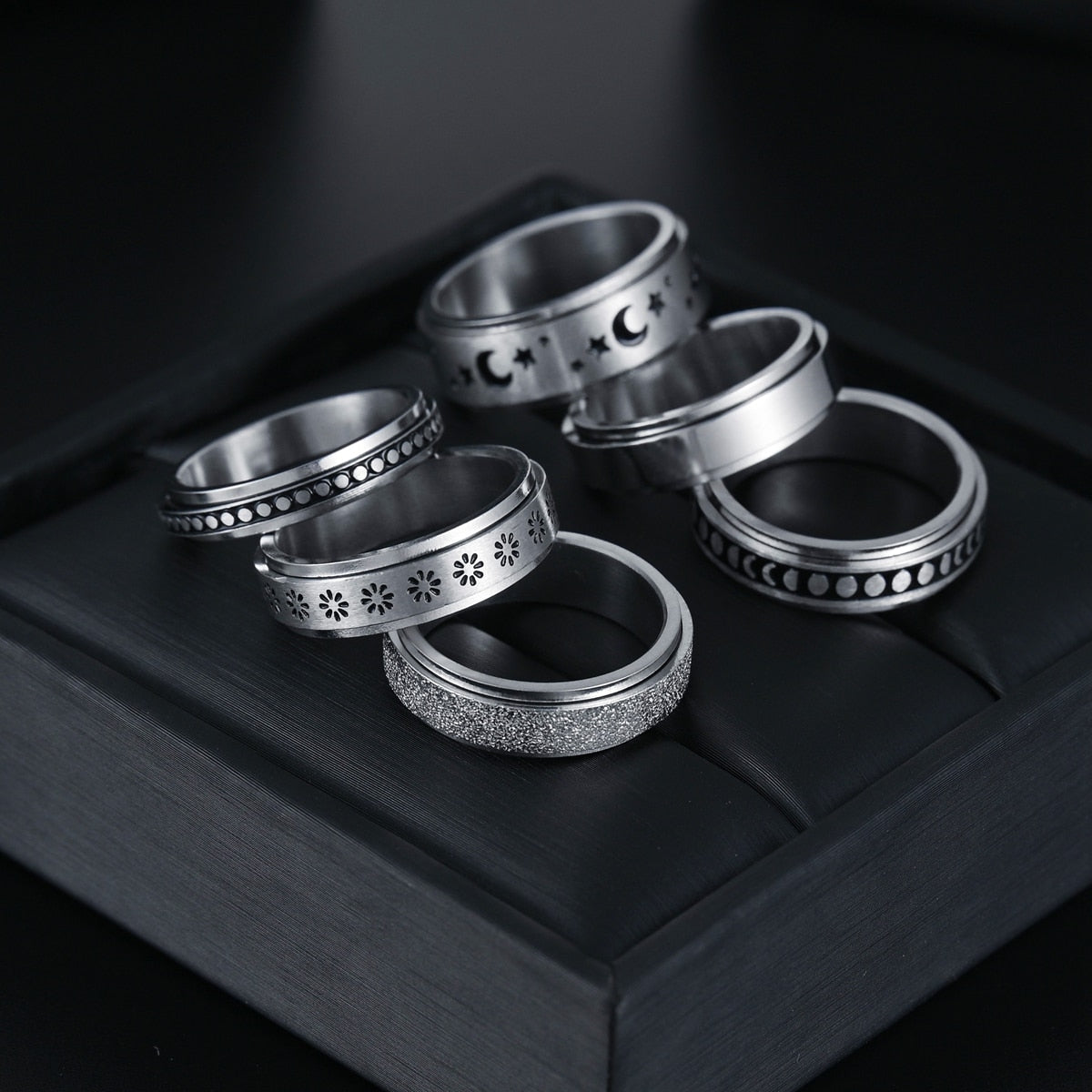 Custom  6mm/ 8mm Rotatable Basic Ring for Men Silver Color Stainless Steel Casual Male Anel Stylish Punk Spinner Jewelry