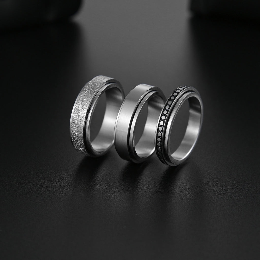 Custom  6mm/ 8mm Rotatable Basic Ring for Men Silver Color Stainless Steel Casual Male Anel Stylish Punk Spinner Jewelry
