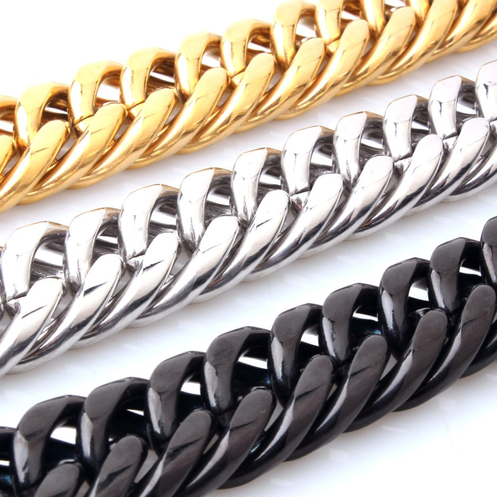 Custom ANY Length 22mm Width Heavy Thick Silver /Black/Gold Tone Round Curb Cuban Link Mens Chain 316L Stainless Steel Necklace