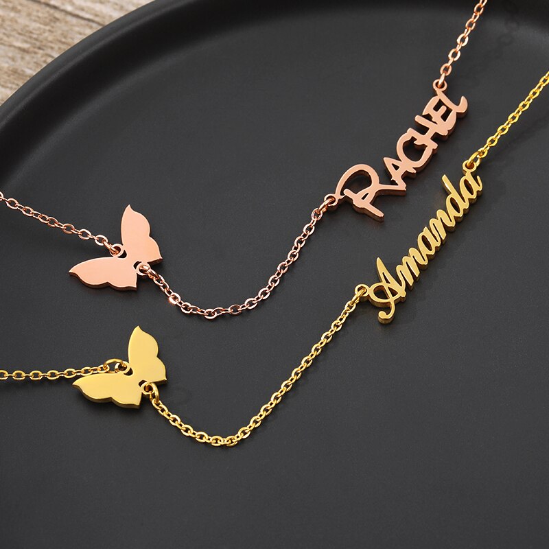 Custom Butterfly Name Necklace For Women Stainless Steel Personalized Gold Color Chains Necklaces Custom Jewelry Collier Femme