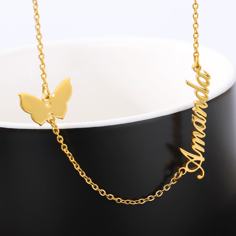 Custom Butterfly Name Necklace For Women Stainless Steel Personalized Gold Color Chains Necklaces Custom Jewelry Collier Femme