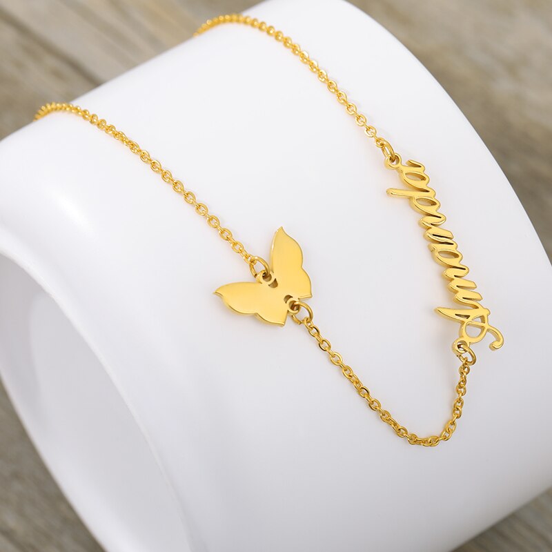 Custom Butterfly Name Necklace For Women Stainless Steel Personalized Gold Color Chains Necklaces Custom Jewelry Collier Femme