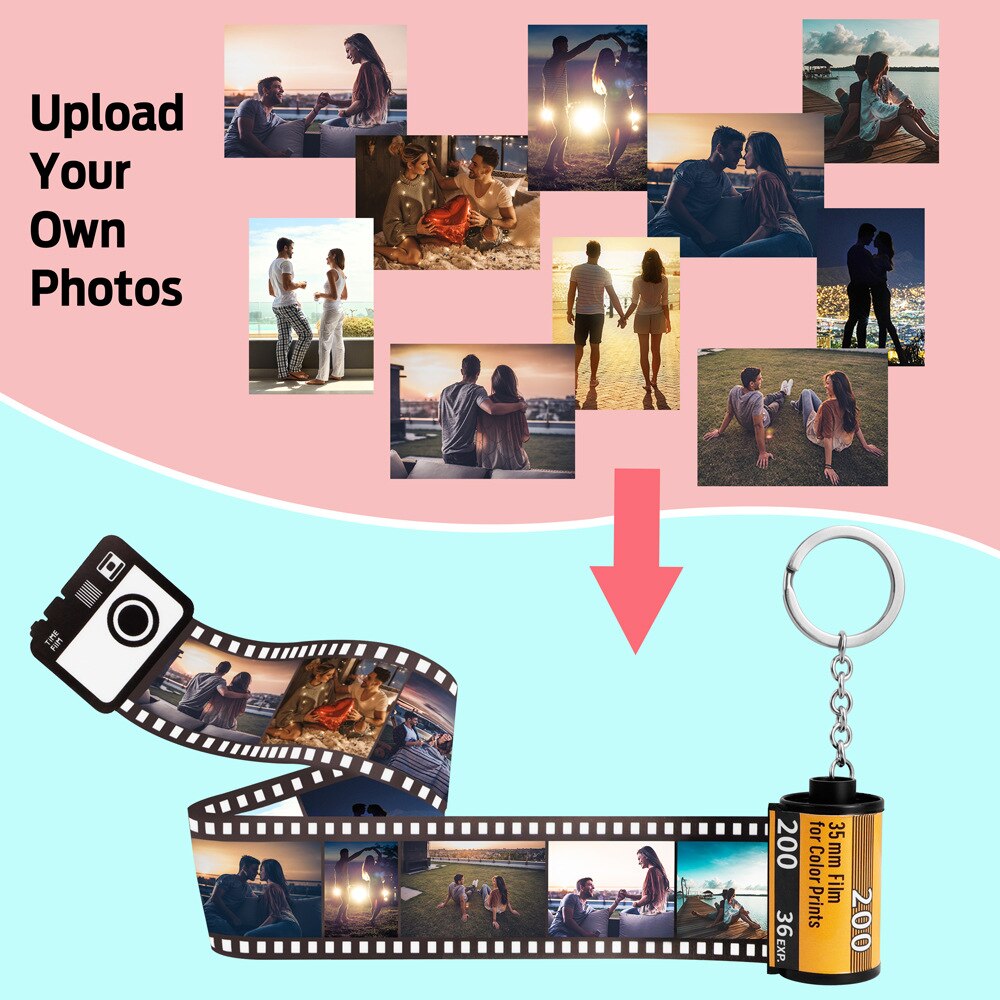 Custom Camera Album Keyring Customized 10pcs Photos Memory Film Roll Keychain DIY Personalized Wedding Anniversary Lovers Gift
