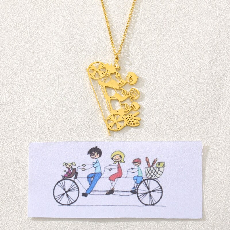 Custom Children Drawing Necklace Kid's Art Child Artwork Stainless Steel Choker Necklace Collares Jewelry Birthday Gift for Kid