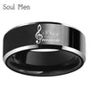 Custom Engraved Stylized Musical Note Line with Word Music Underneath 8mm Black Tungsten Wedding Ring for Men Women