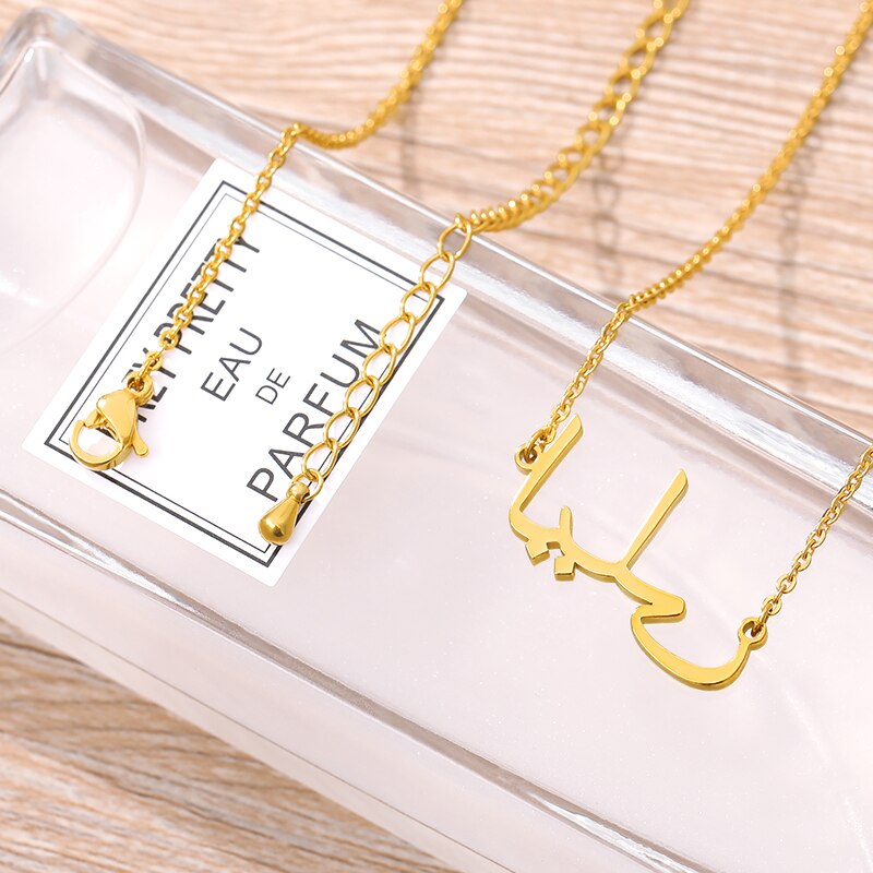 Custom Islam Jewelry Personalized Font Pendant Necklaces Stainless Steel Gold Color Arabic Name Necklace Women Birthday Gifts
