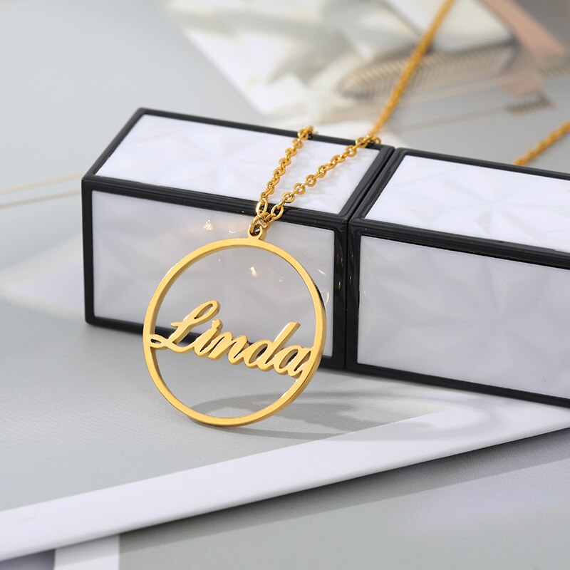 Custom Jewelry Eternity Circle Round Name Charm Necklace For Women Personalized Nameplate Choker Pendant Necklace Female Jewelry