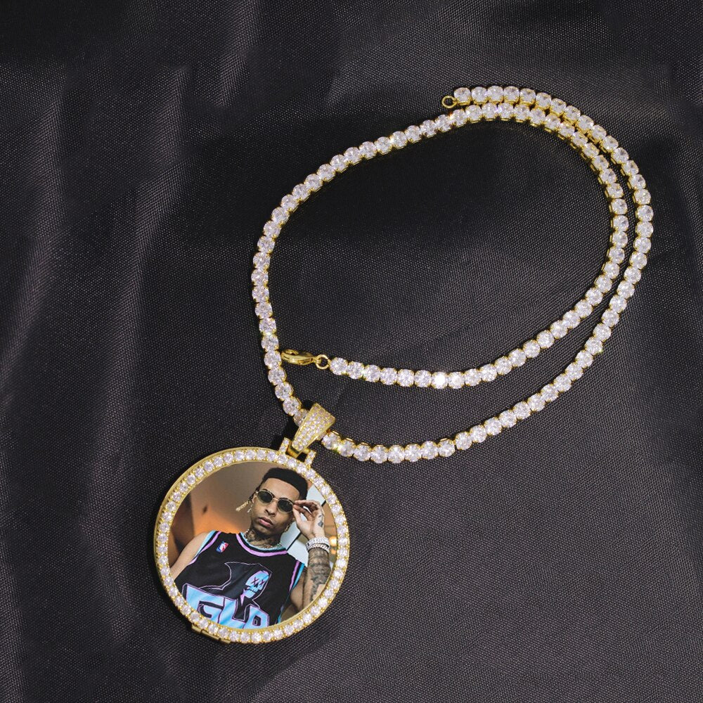 Custom Made Photo Medallions Pendant Necklace 4mm Tennis Chain Gold Silver Color Iced Out Cubic Zircon Men Hip hop Jewelry Gift