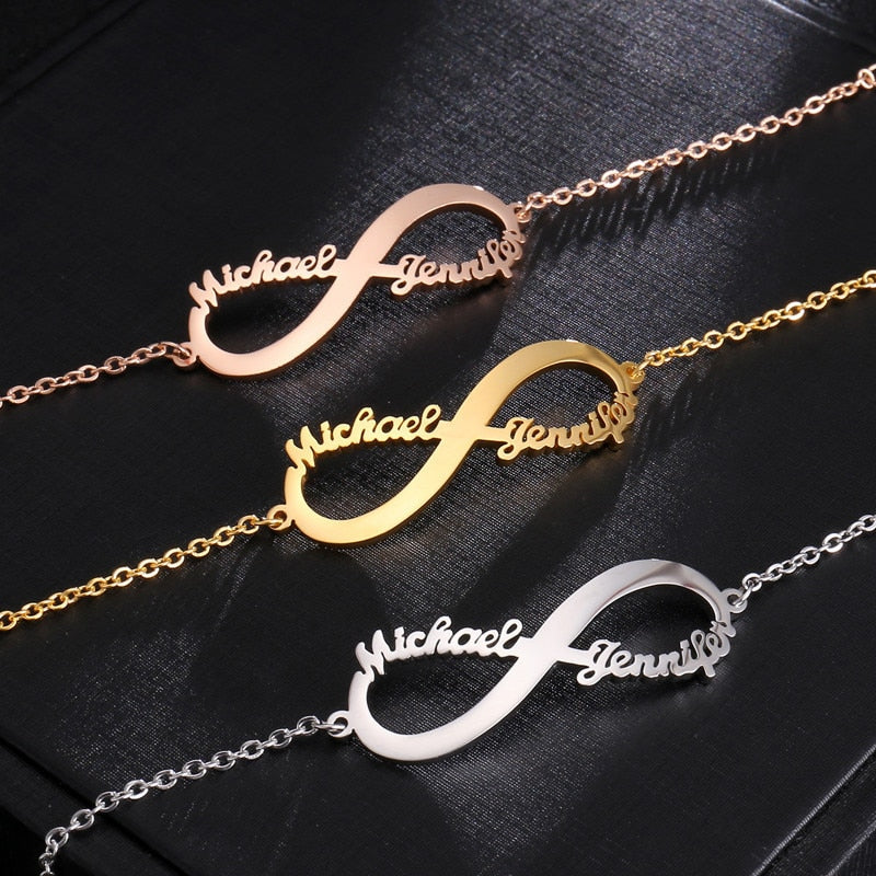 Custom Name Bracelet Personalized Infinite Pendant Stainless Steel Adjustable Family Friendship Bracelets Women Jewelry Gifts