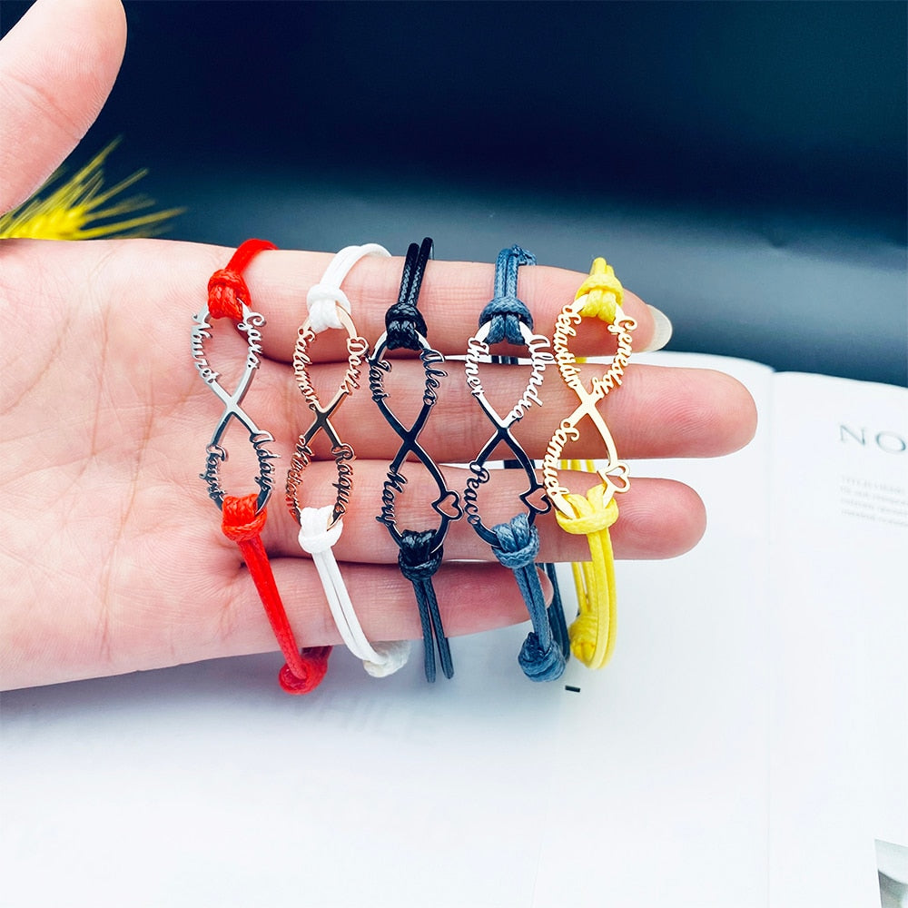 Custom Name Bracelet Personalized Infinite Pendant Stainless Steel Adjustable Family Friendship Necklaces Women Jewelry Gifts