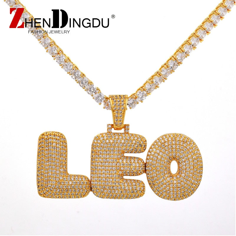 Custom Name Bubble Letters Chain Pendants Necklaces Men's Zircon Hop Jewelry With 4MM Gold Silver Tennis Chain