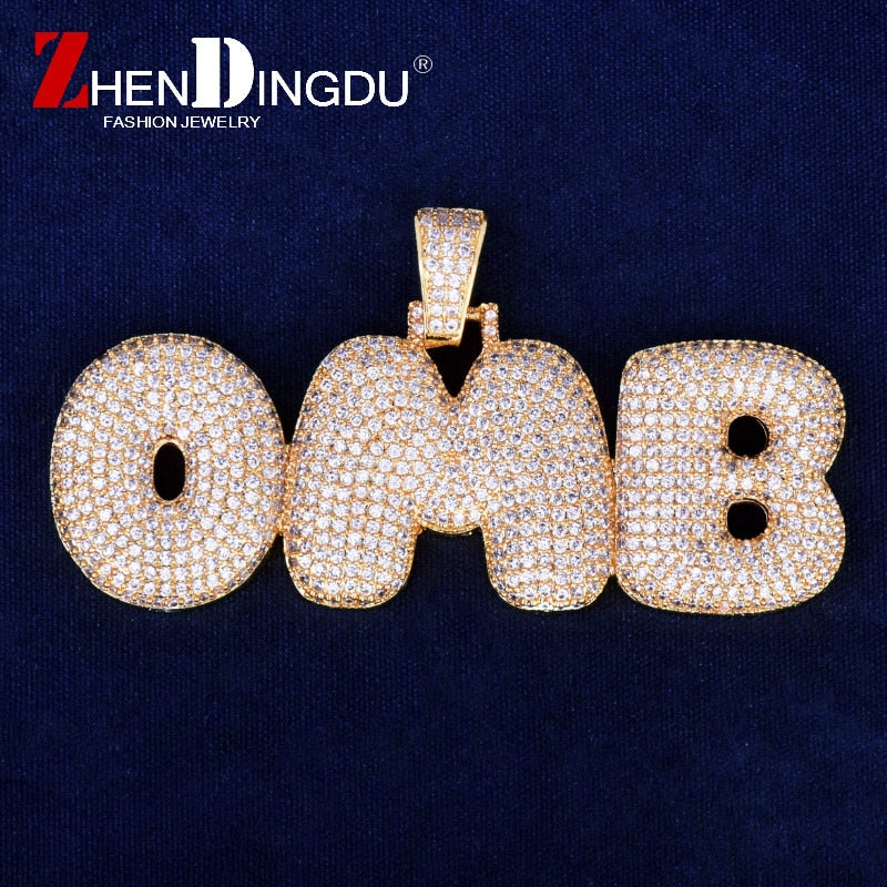 Custom Name Bubble Letters Pendants Necklaces Men's Zircon Hop Jewelry With 4MM Gold Silver Tennis Chain