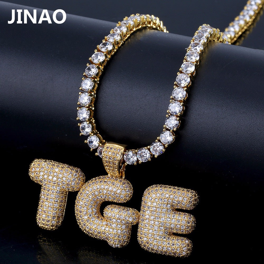 Custom Name Iced Out Bubble Letters Chain Pendants Necklaces Men's Charms Zircon Hop Jewelry With Gold Silver Tennis Chain