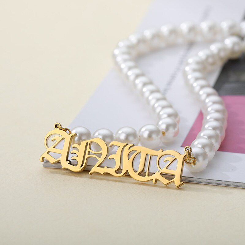 Custom Name Necklace For Women Personalized Name Pearl Chain  Pendant Necklaces Stainless Steel Jewelry Birthday Gift collares