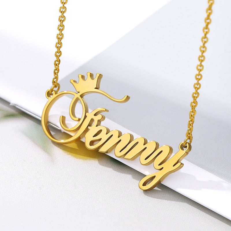 Custom Name Necklace for Women Personalized Gold Color Chains Stainless Steel Crown Choker Necklace BFF Jewelry collares mujer