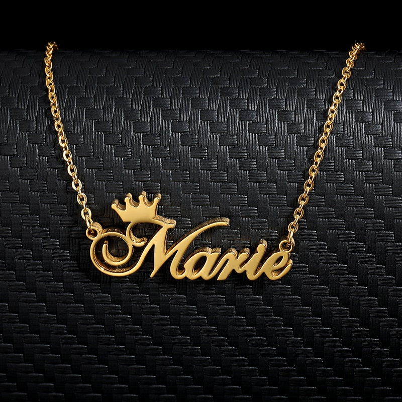 Custom Name Necklace for Women Personalized Gold Color Chains Stainless Steel Crown Choker Necklace BFF Jewelry collares mujer