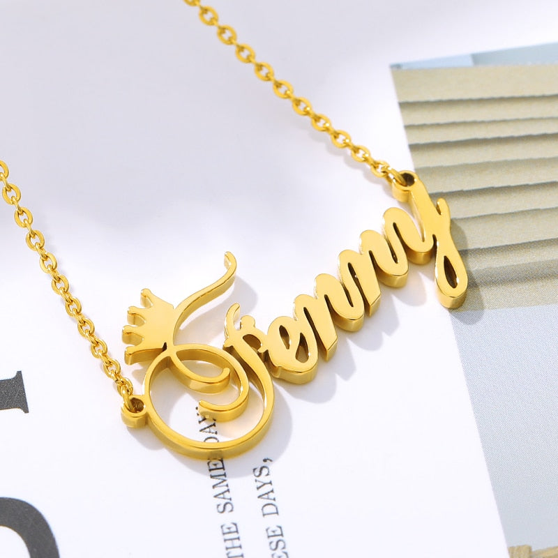 Custom Name Necklace for Women Personalized Gold Color Chains Stainless Steel Crown Choker Necklace BFF Jewelry collares mujer