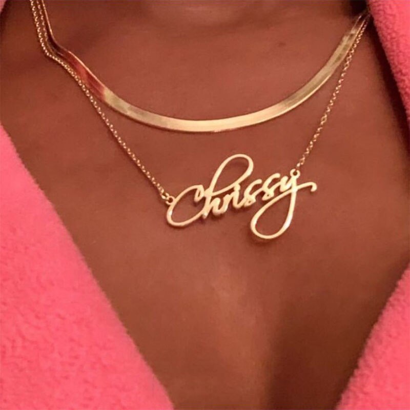 Custom Name Necklaces For Women Stainless Steel Personalized Any Name Letter Pendant Cursive Font Gold Color Choker Jewelry Gift
