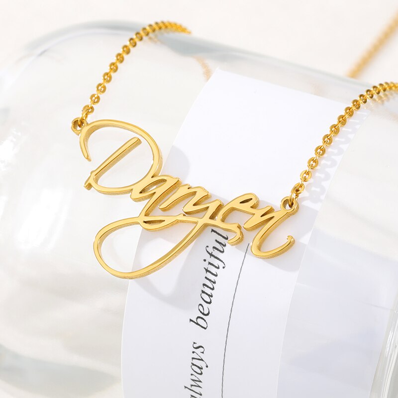 Custom Name Necklaces For Women Stainless Steel Personalized Any Name Letter Pendant Cursive Font Gold Color Choker Jewelry Gift