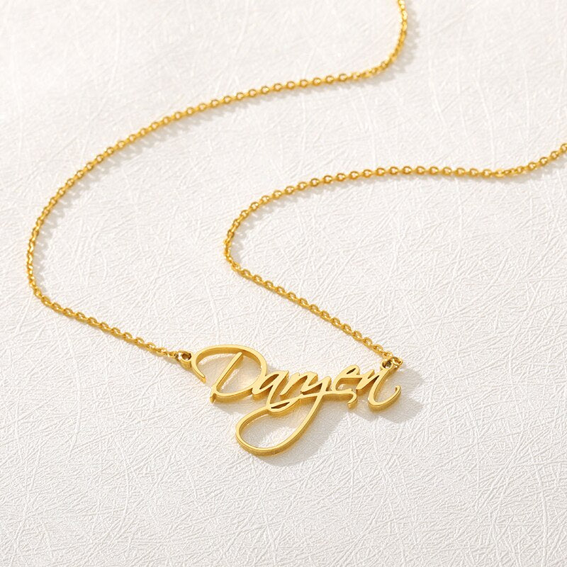 Custom Name Necklaces For Women Stainless Steel Personalized Any Name Letter Pendant Cursive Font Gold Color Choker Jewelry Gift