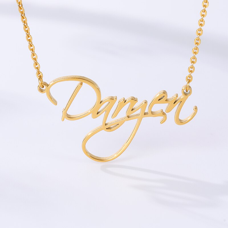 Custom Name Necklaces For Women Stainless Steel Personalized Any Name Letter Pendant Cursive Font Gold Color Choker Jewelry Gift