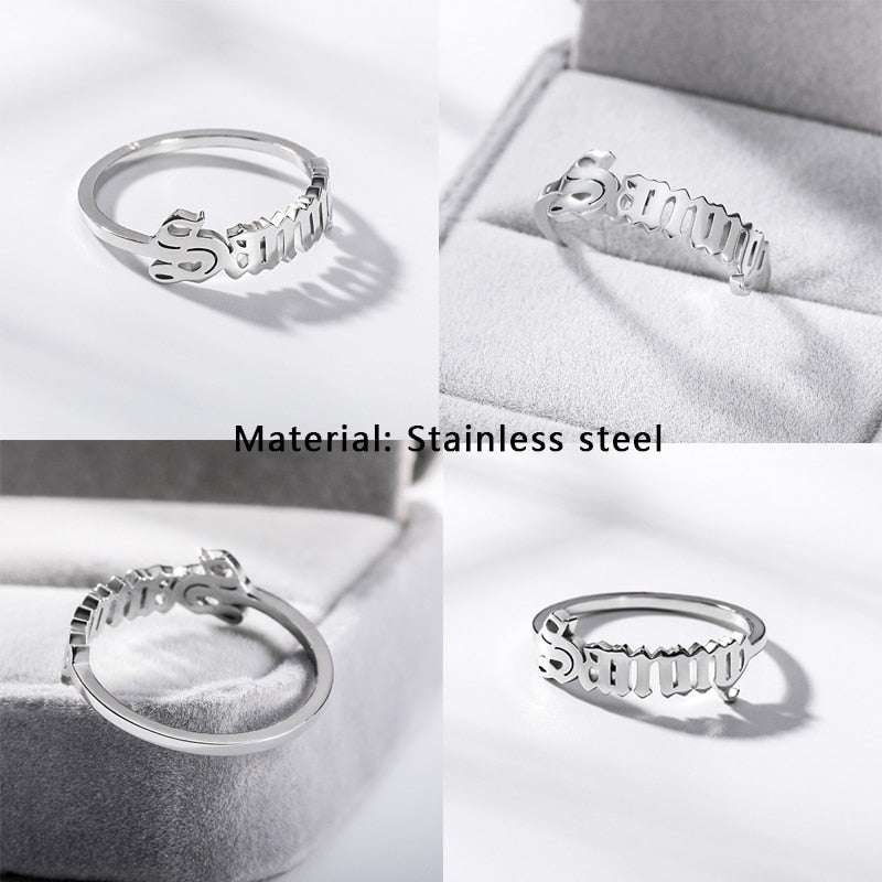 Custom Name Rings for Women Men Stainless Steel Personalized Old English Font Initial Rings Vintage Goth Jewelry anillos hombre
